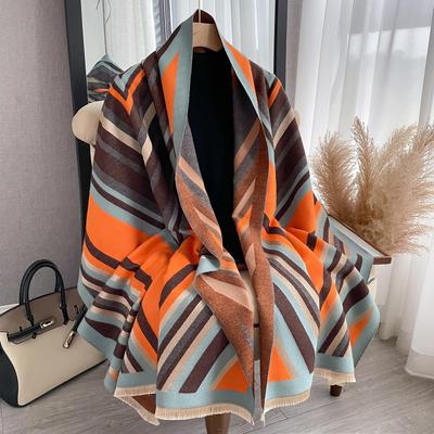 Imitation Cashmere Scarf Women'S Stripe Warm Scarf Air-Conditioned Room Shawl Double-Sided Multi-Purpose Factory