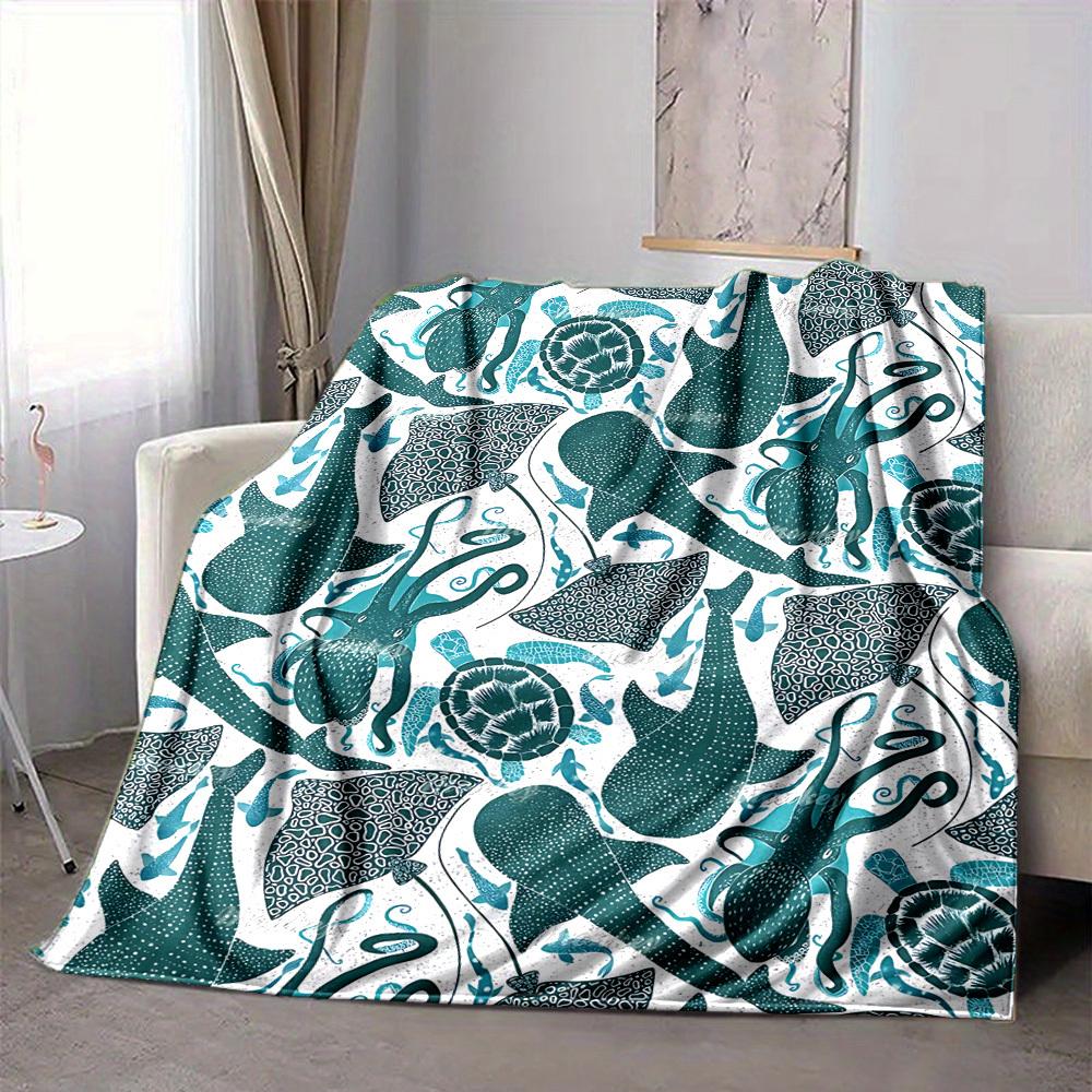 1pc Ocean Creatures Lightweight Flannel Blanket, Comfortable and Warm Blanket, for Office and Camping Sofa Bed, Livingroom186