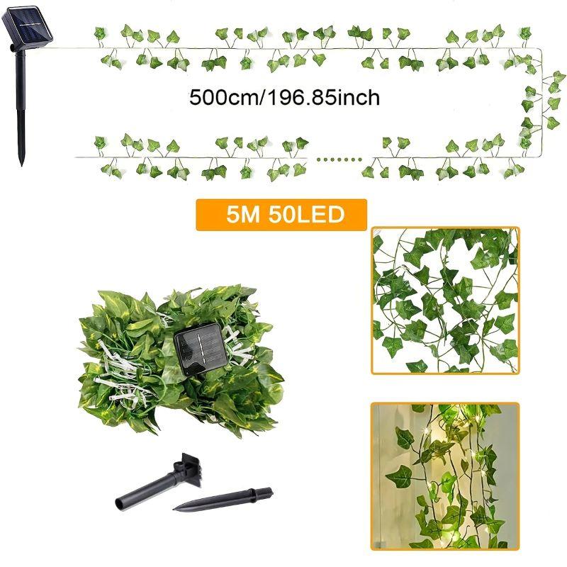 Solar Powered Rattan Leaf Light String Waterfall Light Fairy Flower Wreath Light Suitable for Courtyard Garden Balcony Parties