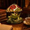 Resin Frog Figurine LED Table Lamp Stained Glass Style Shade Home Decoration Light Accent Piece for Living Room Bedroom Desk Use