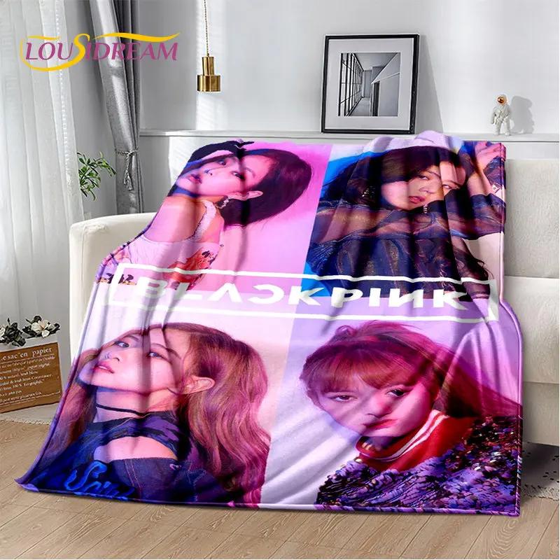Black Pink Kpop Star Girl Group Soft Plush Blanket,Flannel Blanket Throw Blanket for Living Room Bedroom Bed Sofa Picnic Cover