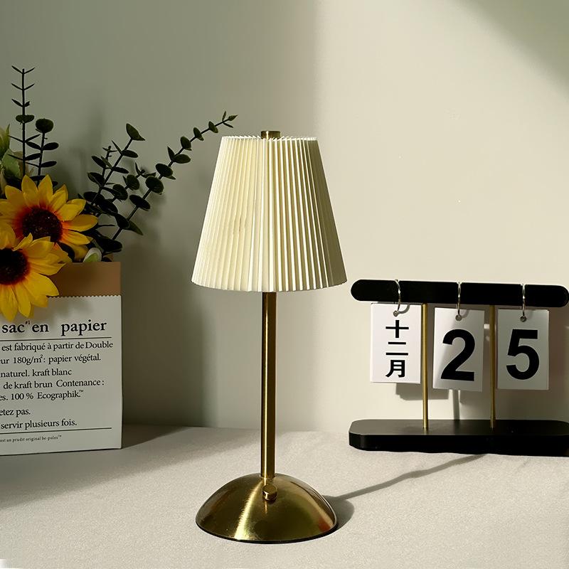 Modern simple pleated fabric metal desk lamp bedroom bedside ambient light charging touch night light