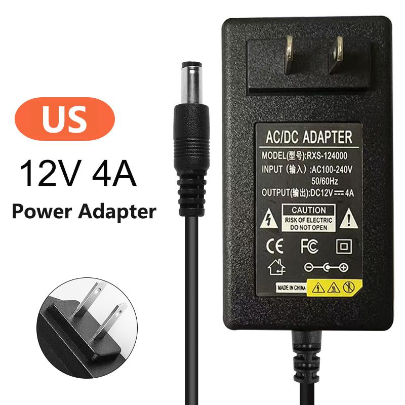 12V 4A Power Supply Adapter US EU AU UK Plug in DC Converter 100-240V AC to DC 12V 48W 4000mA Chargerfor CCTV LED Strip Light