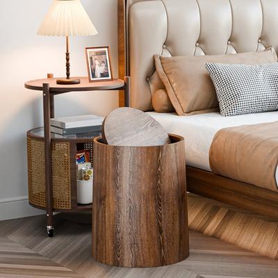 Retro Styles Swing Lid Waste Bin Trash Can Featuring Faux Wood Pattern Compactly Size For Small Space And Apartments
