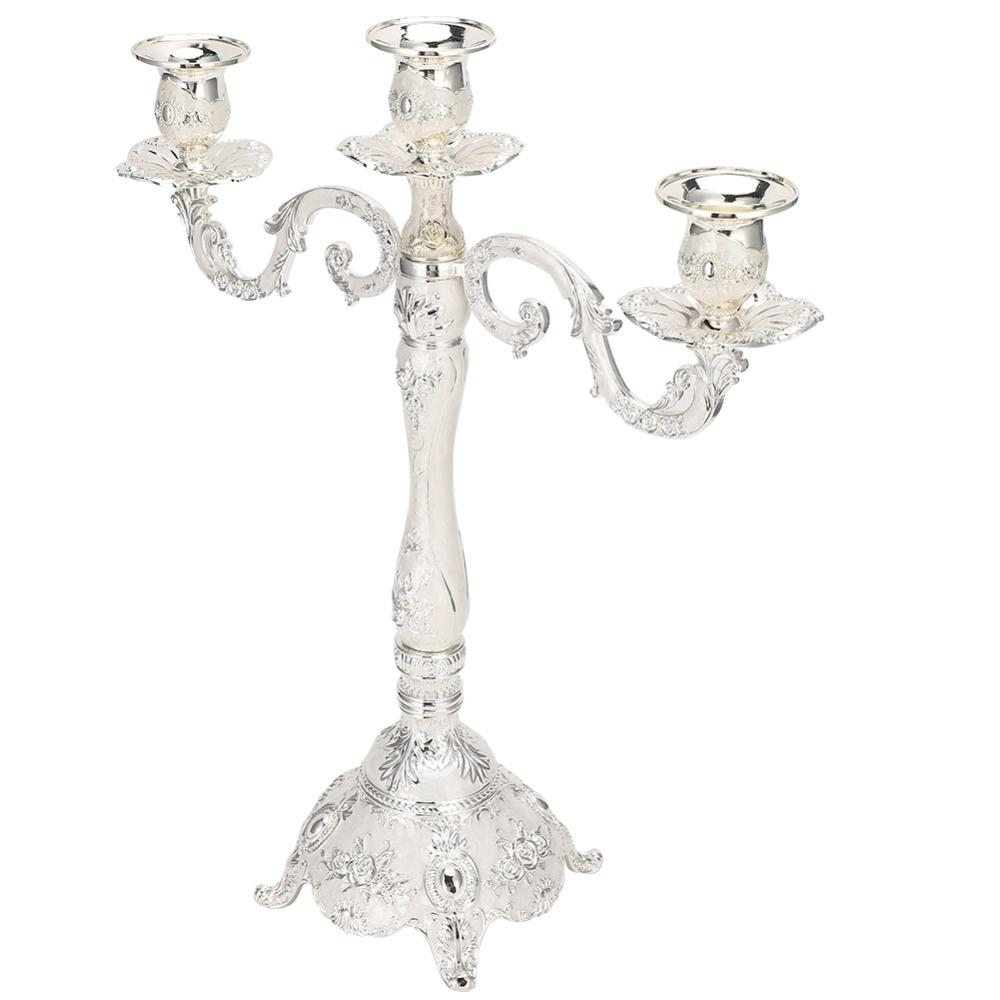 1pcs Silver And White Candle Holder Zinc Alloy 3 Arm Candle Holder Metal Candelabra Home Decor