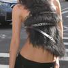 Punk Large Eyelet Waist Belt Fashionable Gradient Silver Gray Waistband for Women Party Wear Extra Long Slim Design Belt