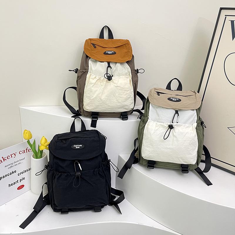 Schoolbag's new large-capacity backpack is simple and lightweight, contrasting color backpack, drawstring, men's and women's schoolbags