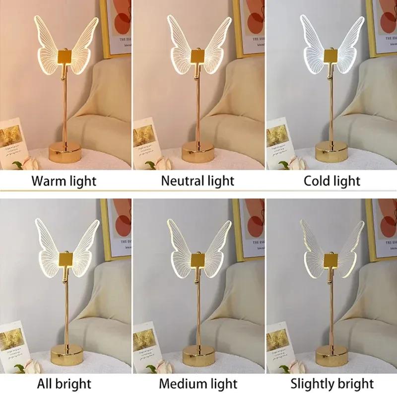 Led Butterfly Table Lamp Retro Gold Acrylic Desk Lamps Hotel Villa Art for Living Room Bedside Desktop Decor Led Night Lights