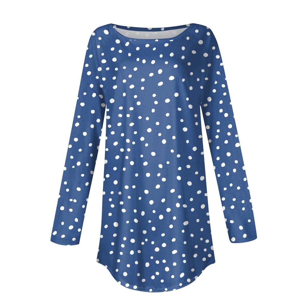 Women's Loose Casual Printed Round Neck Long Sleeved T Shirt Top Pullover Long Sleeved Sweatshirt