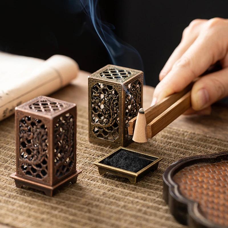 Alloy Censer Incense Holder Square Vertical Incense Burner Indoor Aromatherapy Home Ornament Chinese Incense Burners