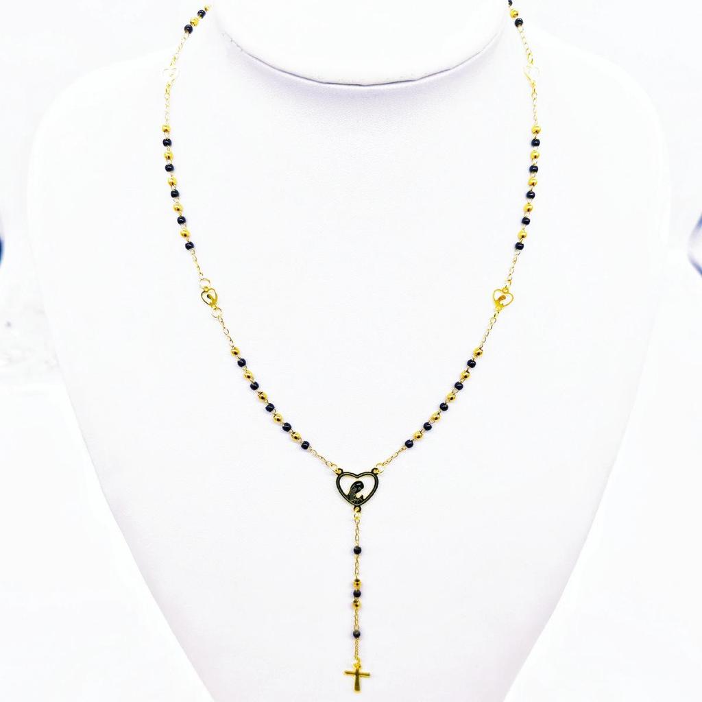 Schwarze Kreuzkette mit Goldakzenten, Multi-Accessoire - Edelstahl-Rundperlen-Schutzkette für Damen