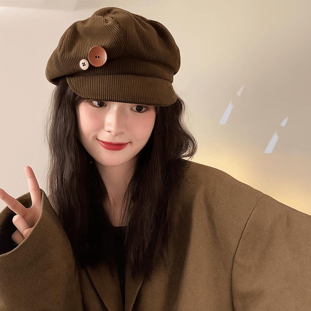 Y2k Double Button Berets Hat Japanese Painter Hat Retro Octagonal Hat  Sweet