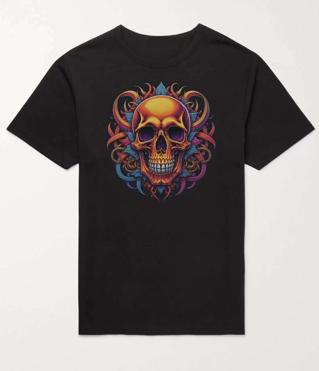 Skull t-shirt, flower floral pattern, black S разноцветный
