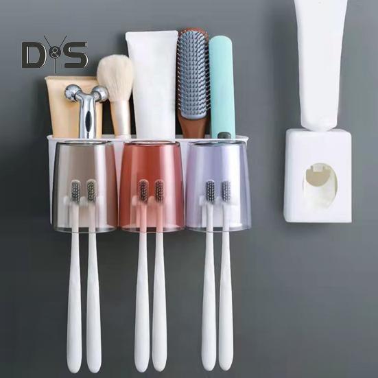 Toothbrush Holder Toothpaste Squeezer Set Simple Installation Wall Mounted Bathroom Toothbrush Holder with Storage Compartments
