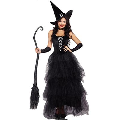 Halloween Classic Black Witch Cosplay Mesh Cake Dress Stage Performance Costume