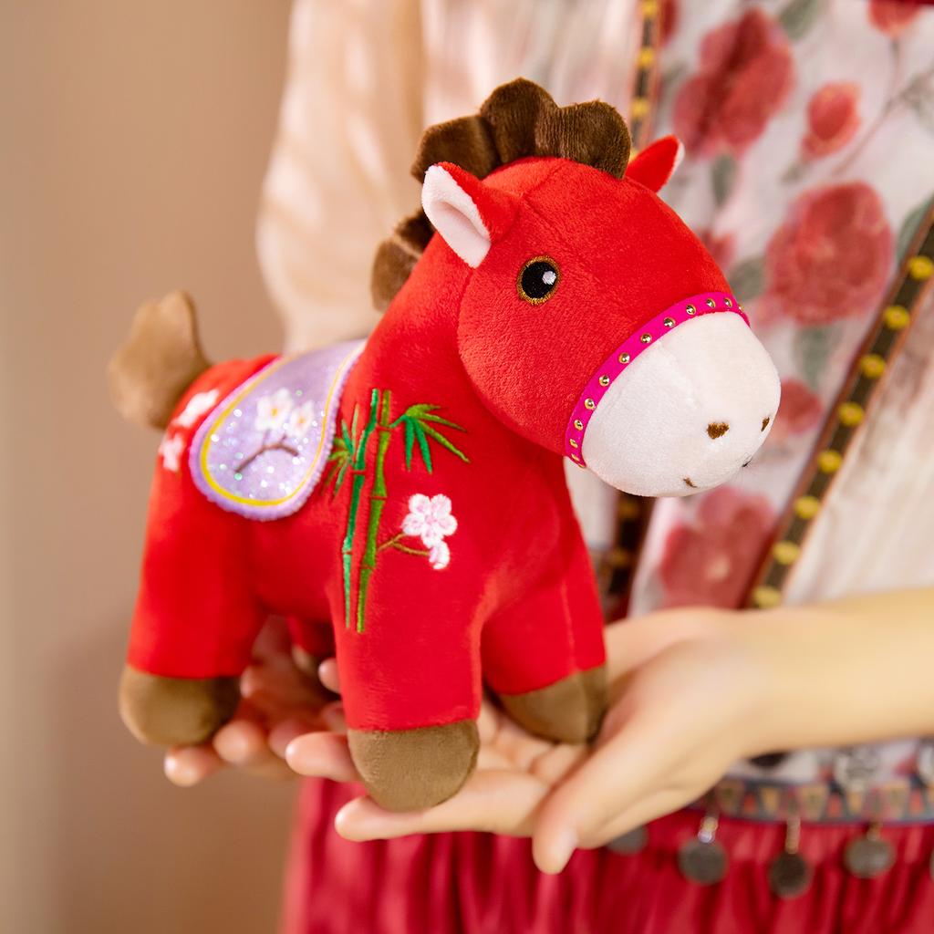Year of the Horse Mascot Embroidery Childhood Sweetheart Horse Doll Plush Toy Zodiac Horse Doll New Year's Gift