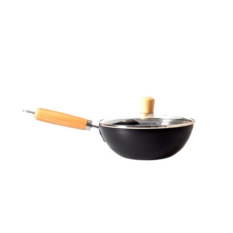 

Yetele Japanese Style Uncoated Iron Frying Wok with Lid