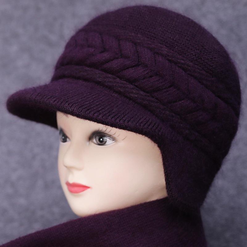 Women's Winter Hat & Scarf Set: Thick Knit with Ear Protection for Middle-Aged and Elderly
