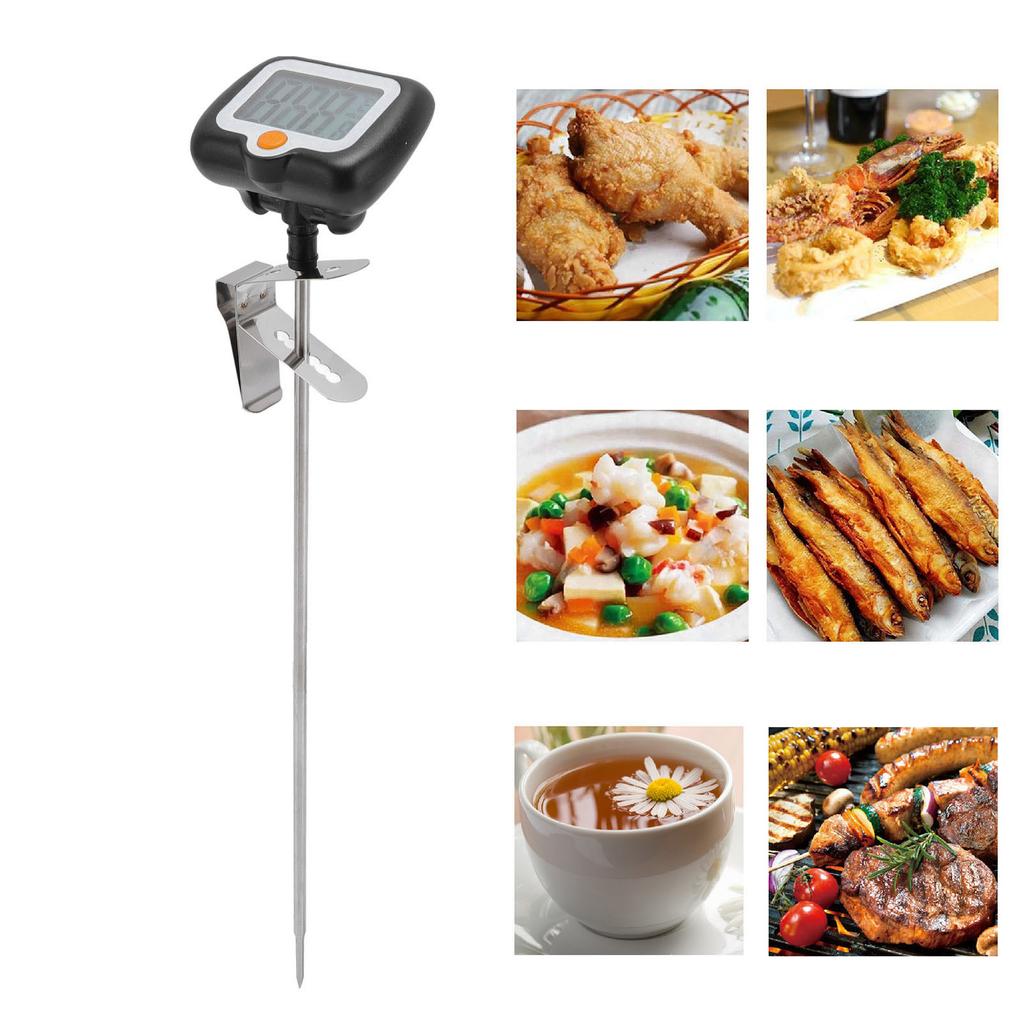Probe   Thermometer, Stainless Steel LCD Display Kitchen Thermometer with Pot Clip for Cooking Baking