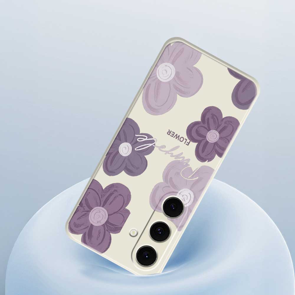 For Samsung Galaxy S25 FE Case Purple Flower Pattern Printing Straight Edge TPU Phone Back Cover