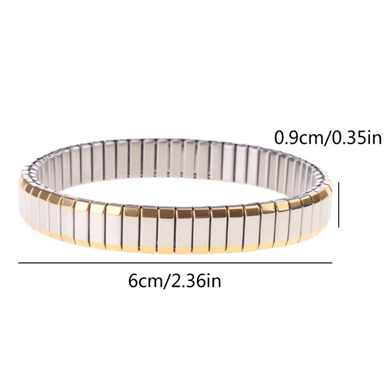 Jewelry Stainless Steel Stretch Bracelet for Women, Flexible Wide Wristband Bangle Bracelets Decorated Golden Pattern
