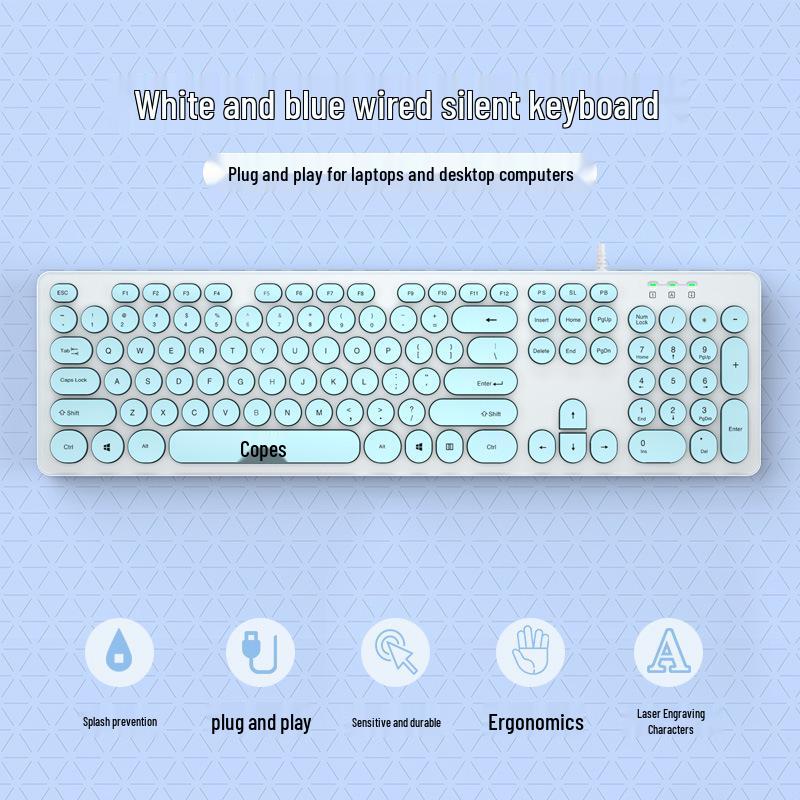 Silent Wired Keyboard and Mouse Set with Punk Mechanical Feel and Luminous Design - Ideal for Girls' Office.