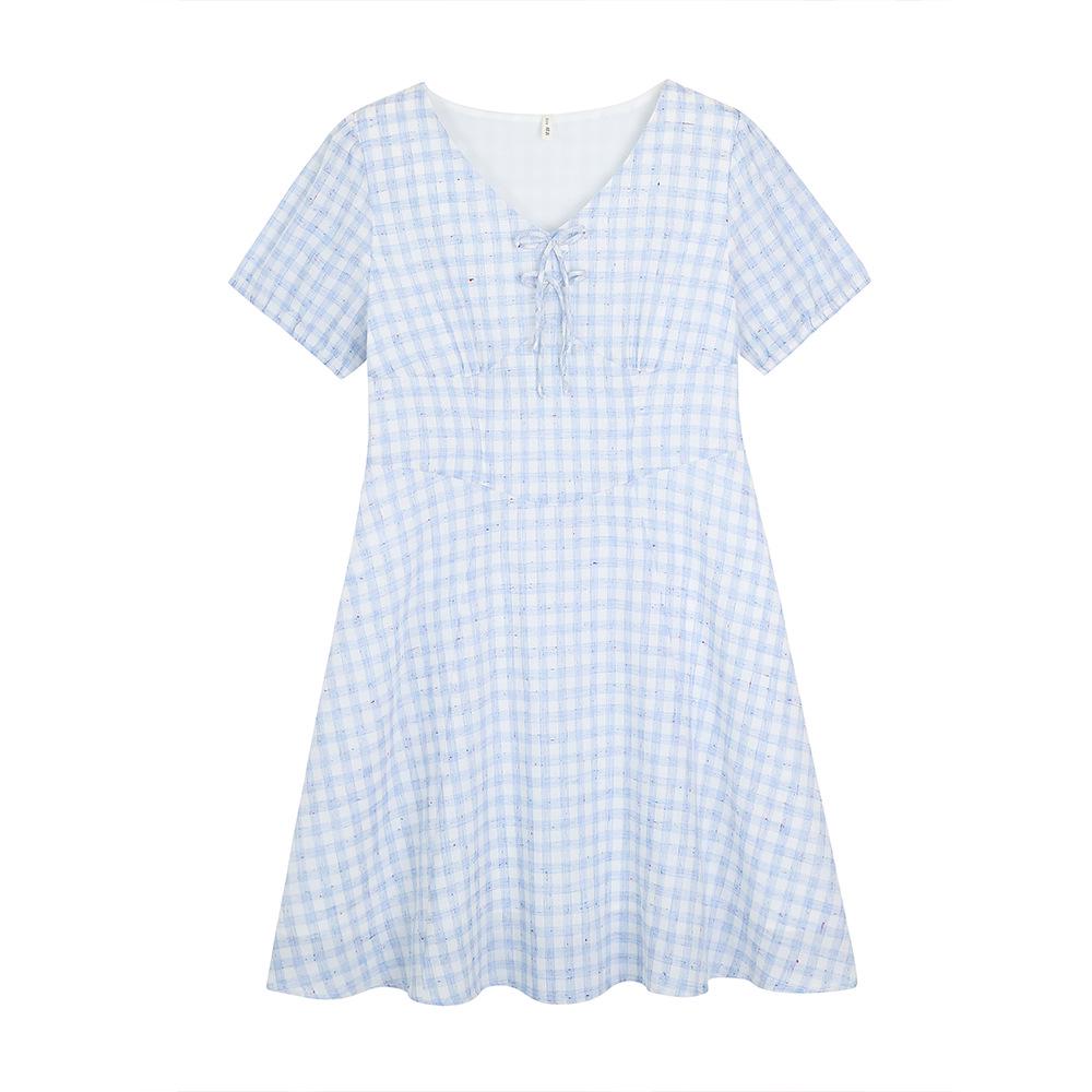 

Korean Style High-Waisted Color Block Plaid V-Neck Plus Size Slimming Dress 2XL (for 140-160 jin)