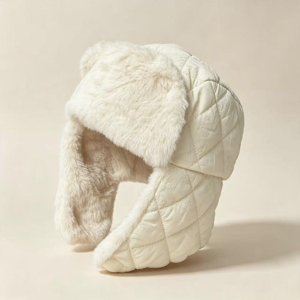 Plush Kids Ski Hat Rhombus Quilted Windproof Earflap Hat Outdoor Activities