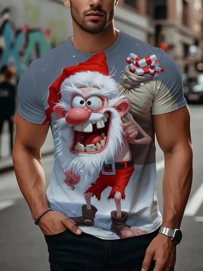 Christmas Santa Claus 3D Print T Shirt for Men Casual Short Sleeve Tee Shirts Fashion O-Neck Top New Year Gift Oversized T-Shirt