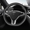 Tesla Hand-Stitched Genuine Leather Steering Wheel Cover for Models 3/Y/X/S - Full Coverage, Anti-Slip Grip.