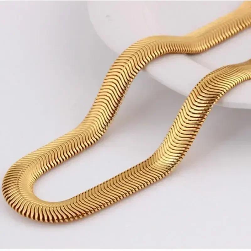 1 Pcs Simple Fashion Trend Metal Necklace Neck Chain Hip Hop Clavicle Flat Snake Bone Chain Mens Jewelry Accessories Gift NEW