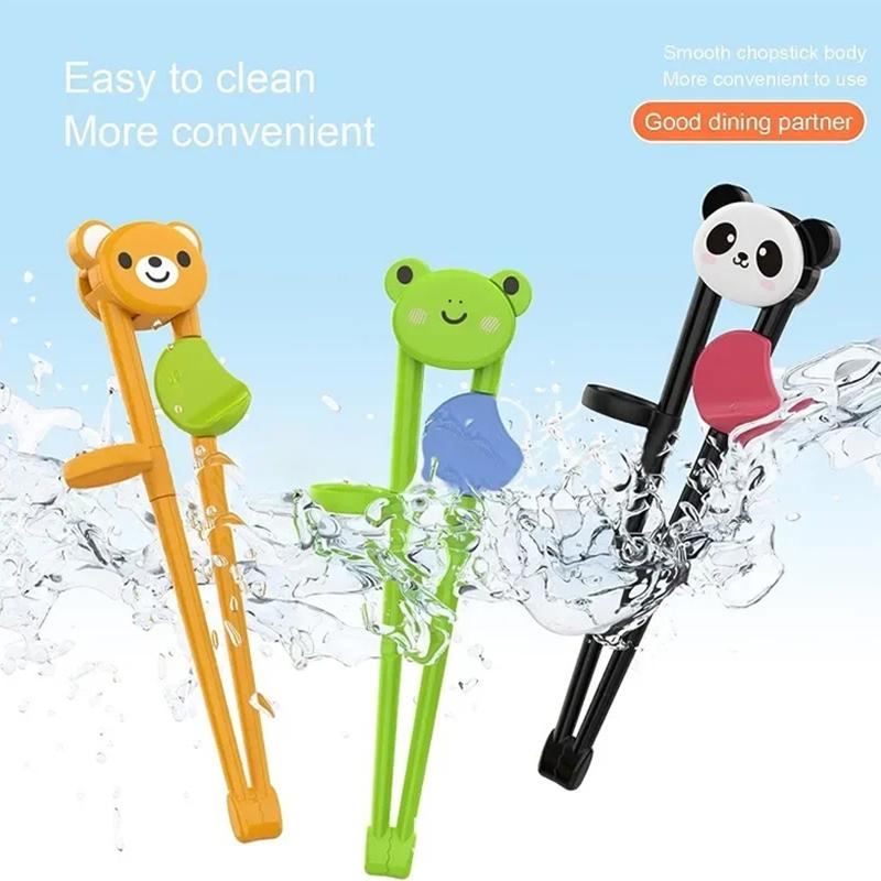1 paio di bacchette cinesi per bambini a forma di orso panda e gatto, multicolore, per imparare a usare le bacchette