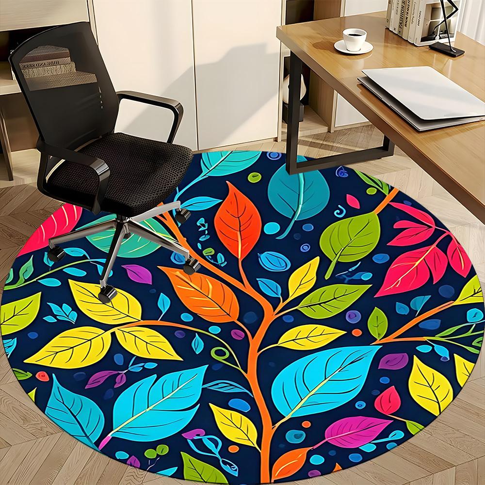 1PC Leaf Pattern Office Round Area Rug, Mat Suitable For Office, Under Office Chairs Bedroom Living Room Home Decor, Room Deco