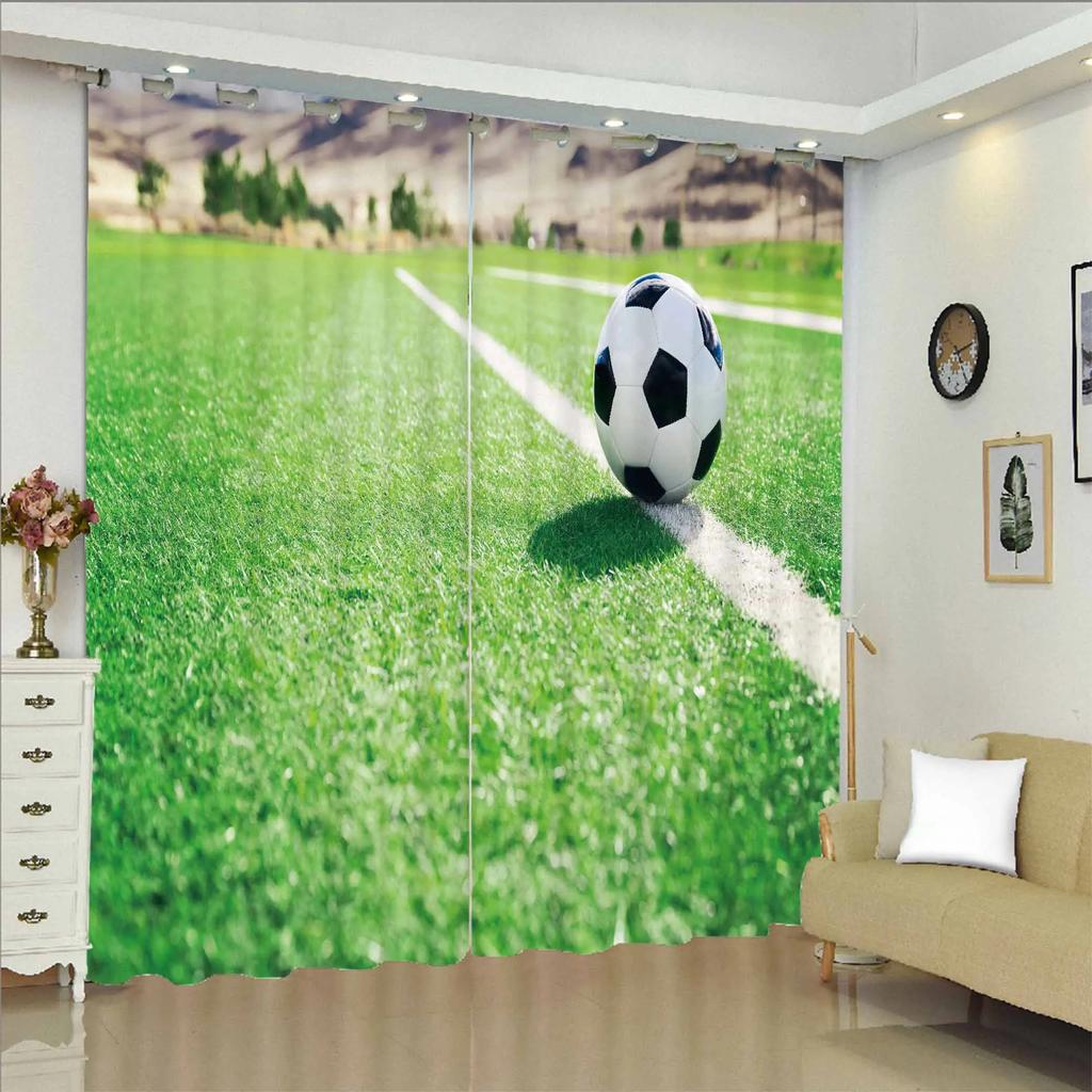 Boys Soccer Football Sports Theme Ball Pattern Drapes Ideal for Livingroom Space Kids Bedchamber Bathroom Kicthen Door Household Decoration 2Pc