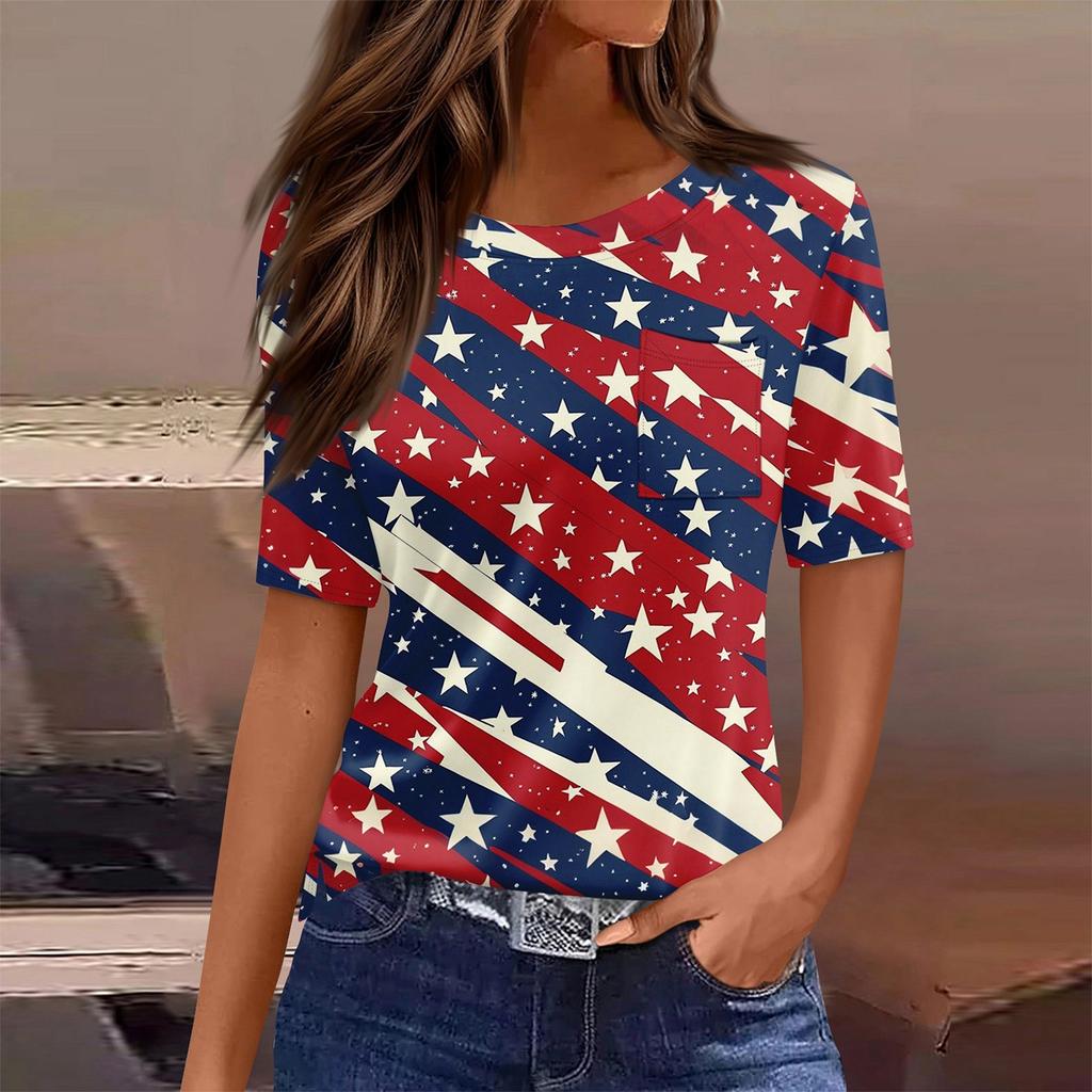 T Shirts For Women Round Neck Dressy Casual Blouses Printing Short Sleeve Summer Tops Loose Fit