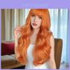 Orange Wavy Long Wig With Airy Bangs For Cosplay And Fashion Enthusiasts