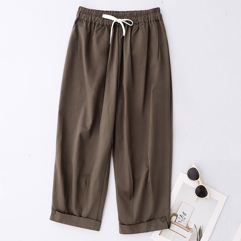 2025 summer new solid color cotton and linen Harlan pants women's casual versatile loose and thin Korean version nine-point casual pants