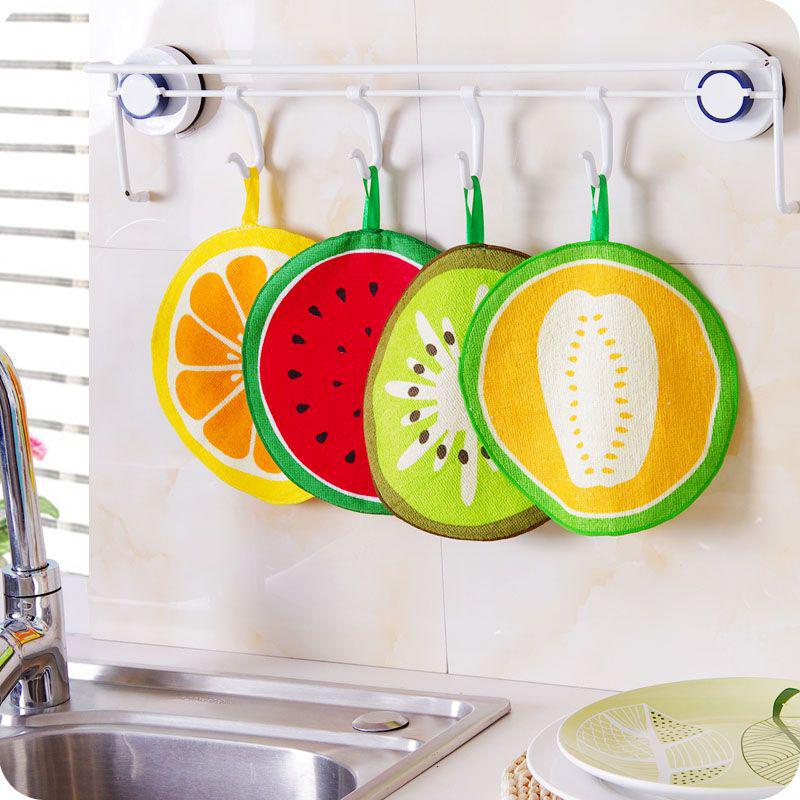 Hanging Towel Quick-Dry Cute Fruit Print Dish Cloth Microfiber Absorbing Wiping Napkin Cloth Kitchen Household Cleaning Tools