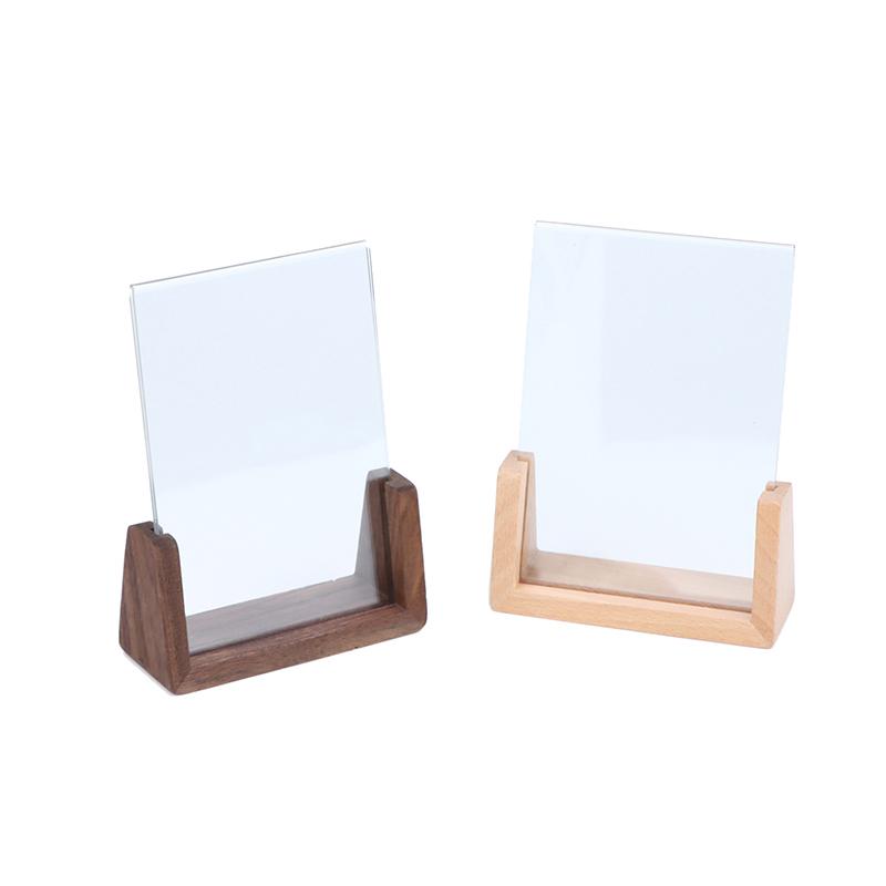 U-Shaped Walnut Beech Wood Photo Frame Transparent Acrylic Clear Picture Display for Cafe Shop Table Decor