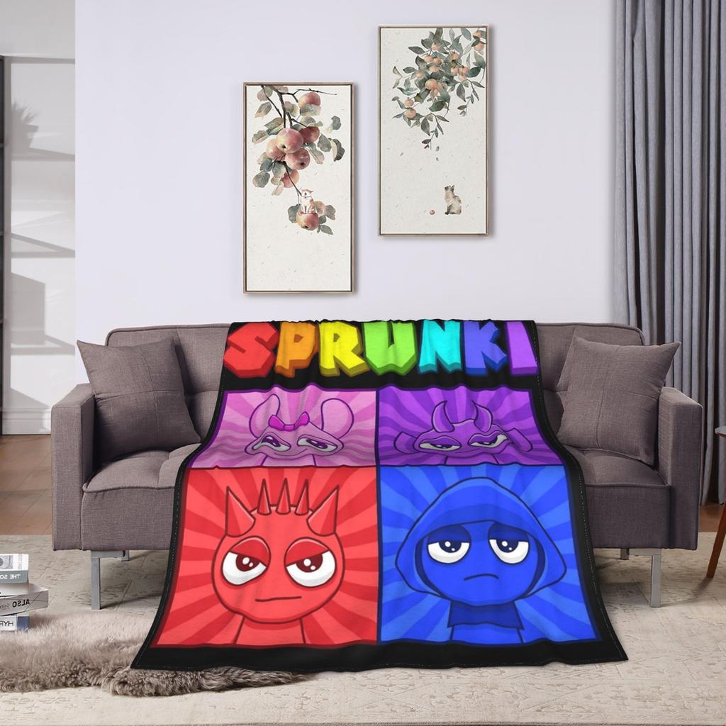 Sprunkies Kids Characters Sprunki Blankets Flannel Printed  Breathable Ultra-Soft Throw Blanket for Bed Office Rug Piece