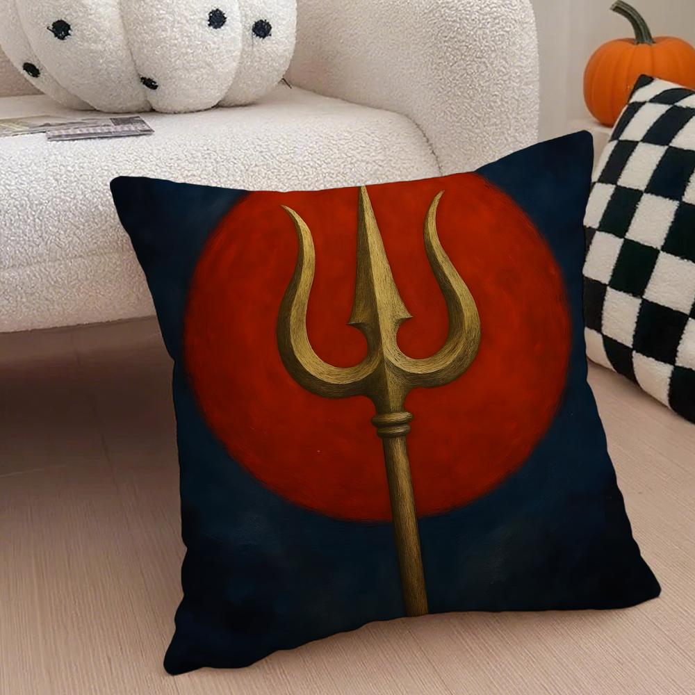 SShiva Trident Cushion Cover Throw Pillow Cover Hidden Button Durable Polyester Chair Cushion