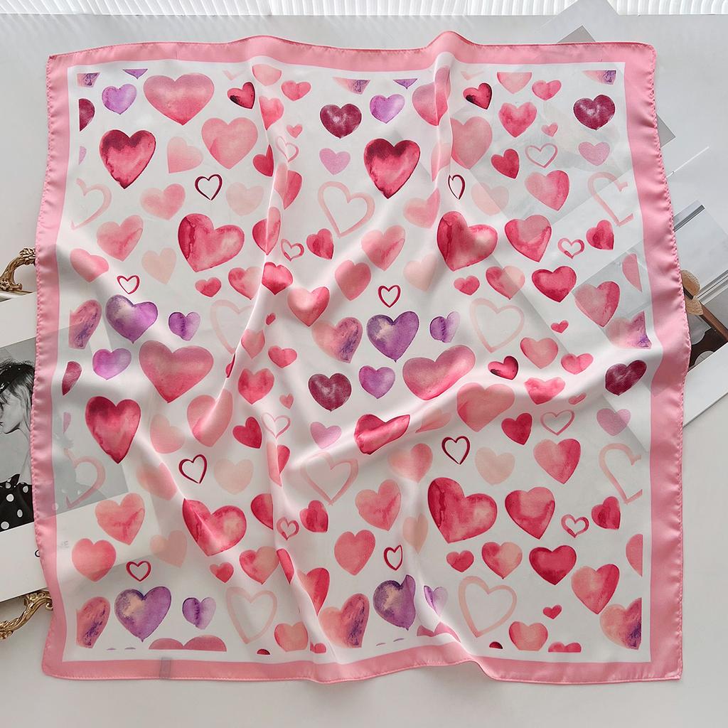 Love Printing Simulation Silk Scarf Women'S Summer 70Cm Premium Foreign Style Square Scarf Decorative Shawl