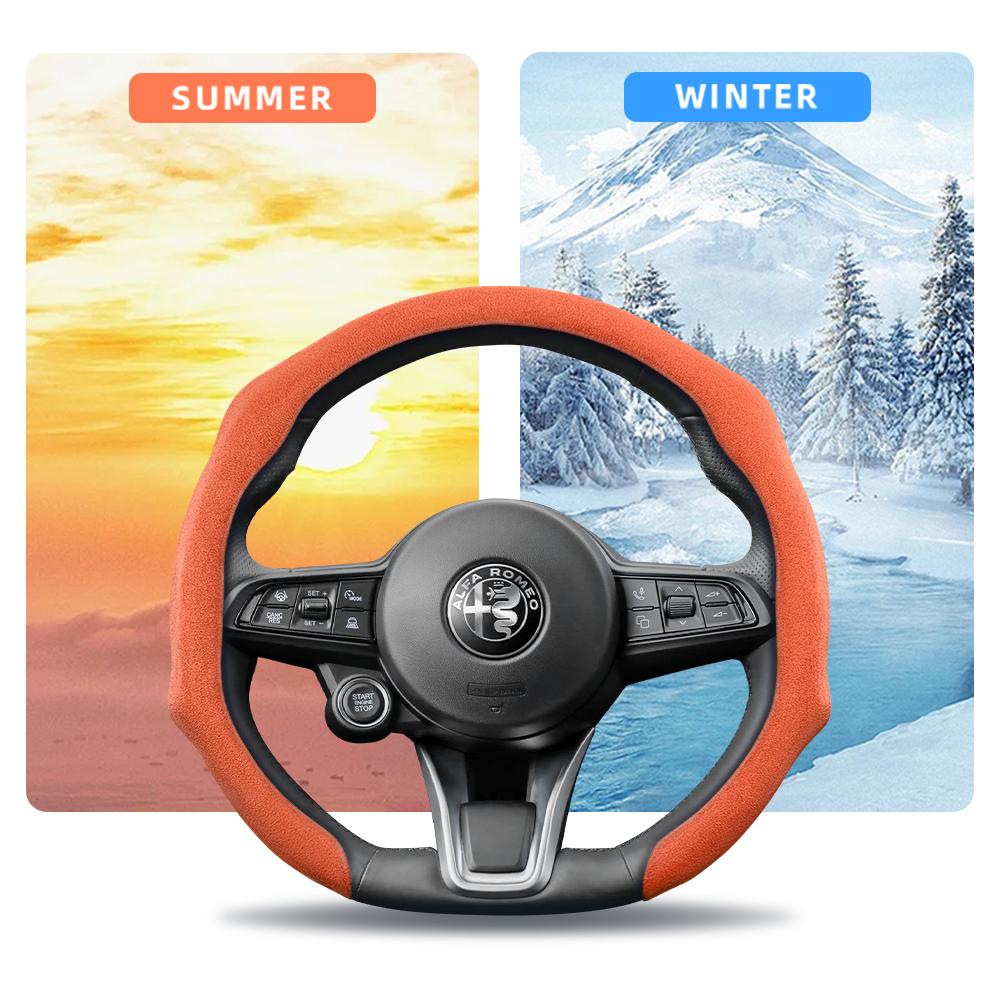 IMKC9 Suitable for Alfa Romeo Premium Suede Snap-On Steering Wheel Cover, Non-Slip and Durable Giulia 952 Stelvio 949 147 Mito Giulietta Tonale 965