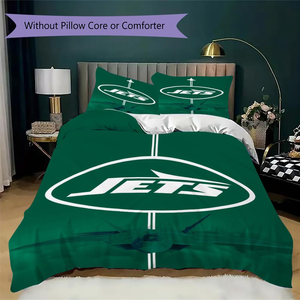 New York Jets Muster Bettwäsche Steppdecken-Set Bettbezug Kissenbezug Heimdekoration Geburtstagsgeschenk (1*Bettbezug + 2*Kissenbezug ohne Füllung)