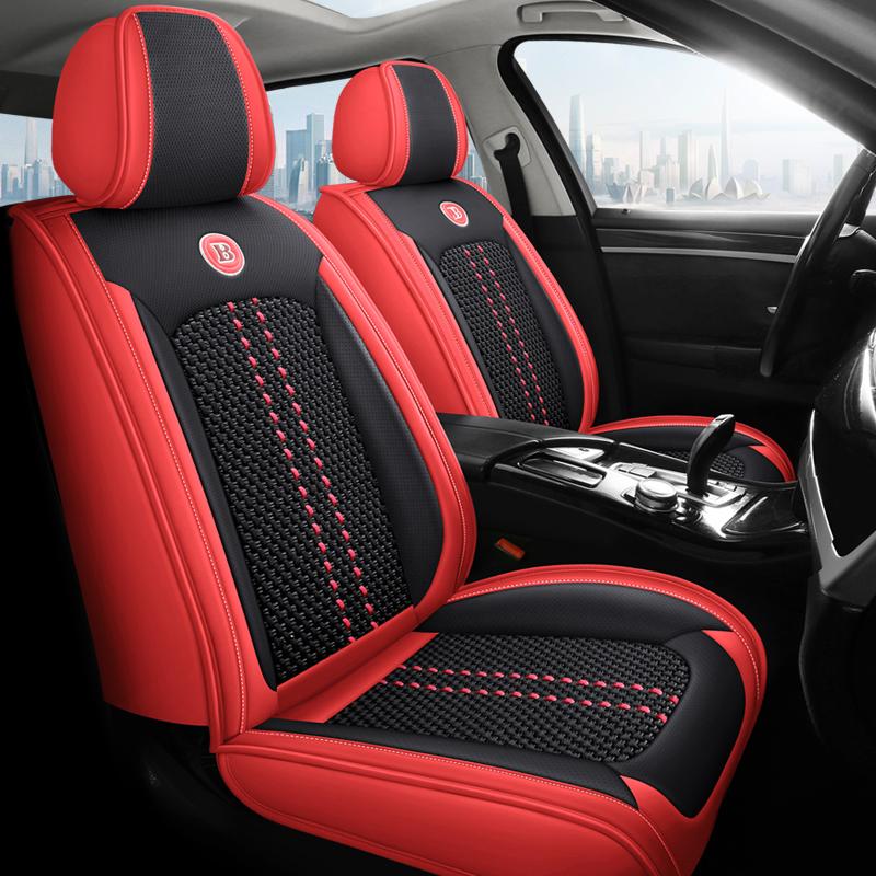 5-Seater High-Quality Full-Coverage Leather & Ice Silk Car Seat Covers - Universal Fit, Breathable, Anti-Slip, Easy to Install