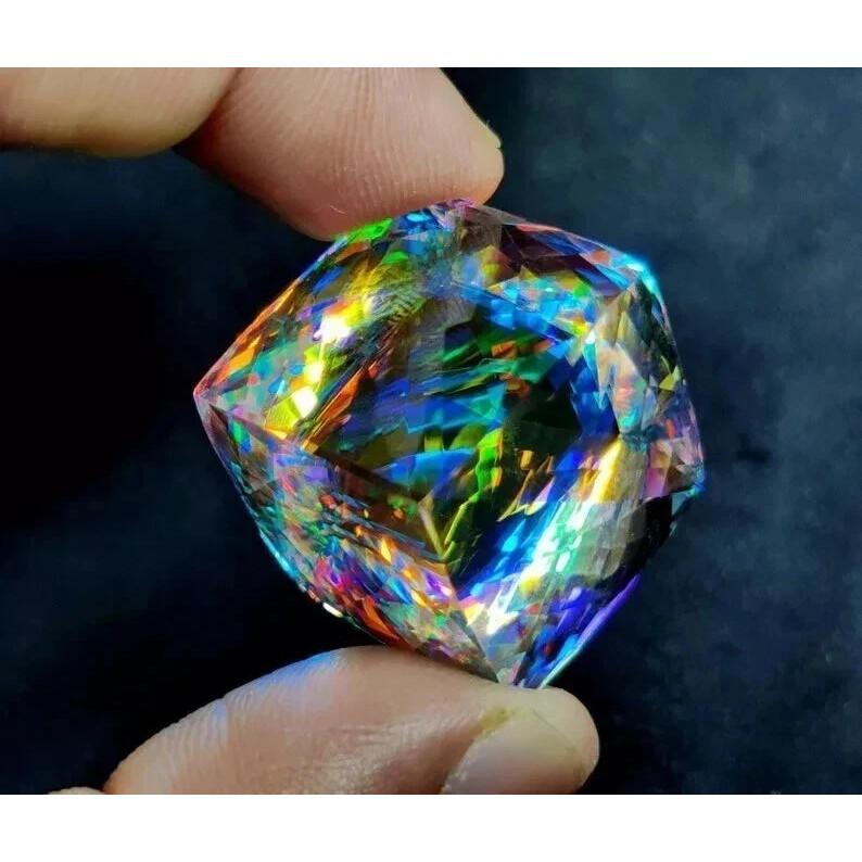 Fabulous Sparking Rainbow Color Mystic Topaz Natural Cube Cut 95-97 Ct Gemstone