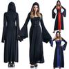 Enchanting Women Gothic Hooded Witch Wizard Dress With Flared Sleeves And Lace Up Design