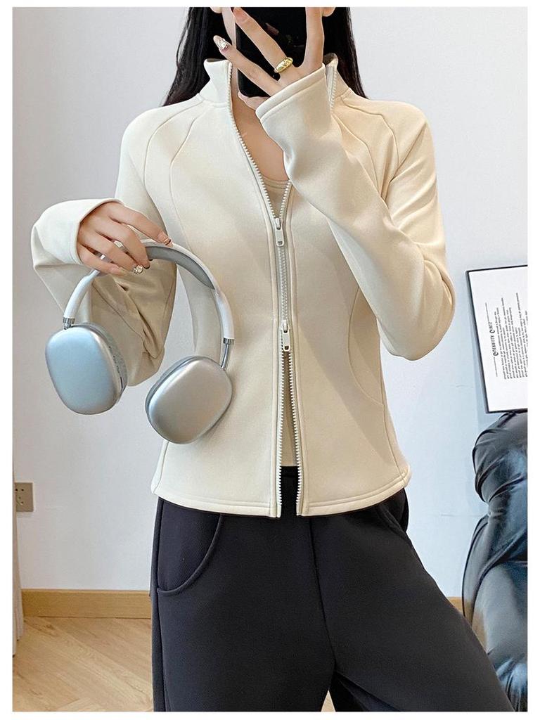 2026 Women's Yoga Jacket: New Style, Plus Velvet, Thick Warm, Long Sleeve, Stand Collar, Sport & Outdoor Fitness Top