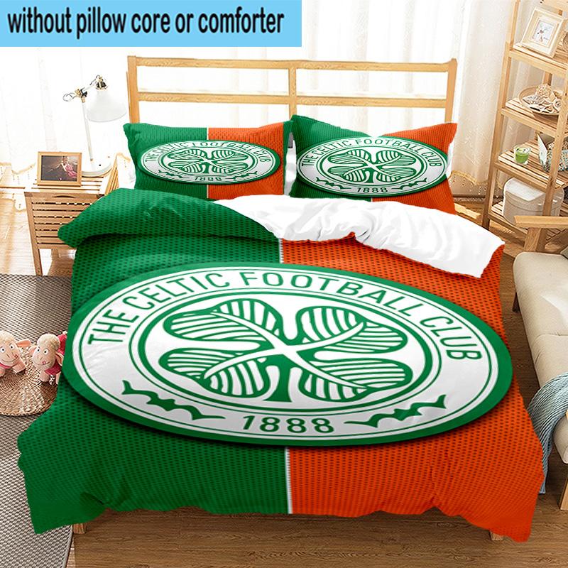 3pcs Cel-tic Football Club Crest Printed Bedding Set Duvet Cover Closure Includes 1 Duvet Cover & 2 Pillowcases Bedding Sets Home Decor Gifts