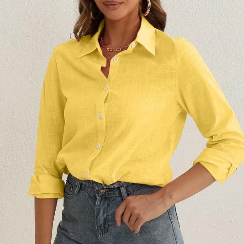 IHUASU Women's Fashion Casual Solid Color Print Long Sleeve POLO Neck Blouses & Shirts Unique Design